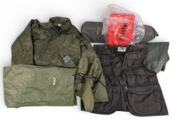 Fishing Clothes Accessories: a Mustad tackle box tray, Lyon rubber waders size 8, Wychwood landing