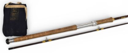 Hardy Alnwick fibalite spinning glass rod, 8ft 6” 7/8 lb, 2pc, 23” handle with alloy down locking