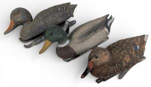 3x Plastic Decoy Mallard Ducks, with lead weights