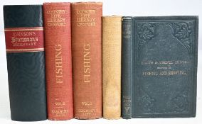 5x vintage Fishing Books to include Facts and Useful Hints Relating to Fishing and Shooting 1867 2nd