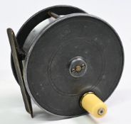 P D Malloch Maker, Perth, alloy salmon fly reel, 4” wide spool with white handle, good check, 6
