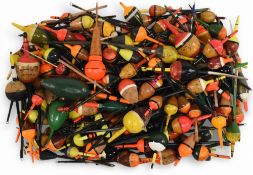 Large collection of vintage cork/cane perch bobbers, in traditional Harcork style, various colours