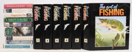 6x folders of the Art of Fishing magazine and nine fishing VHS Video cassettes, all in VG-G