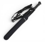 Simms folding wading staff with wrist strap and shoulder strap, in neoprene sleeve with belt loop.