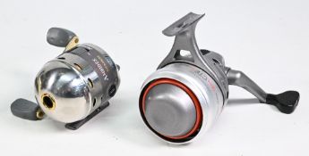 2x Closed faced reels to incl a Shakespeare Ambidex Titanium 2002TI in silver and grey finish,
