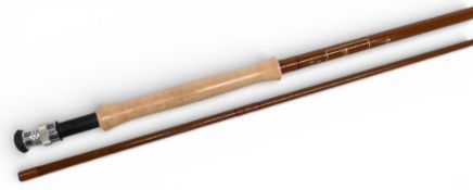 McHardys of Carlisle hollow glass trout fly rod, 9ft 6” 2pc, line 7/9# alloy uplocking reel seat,