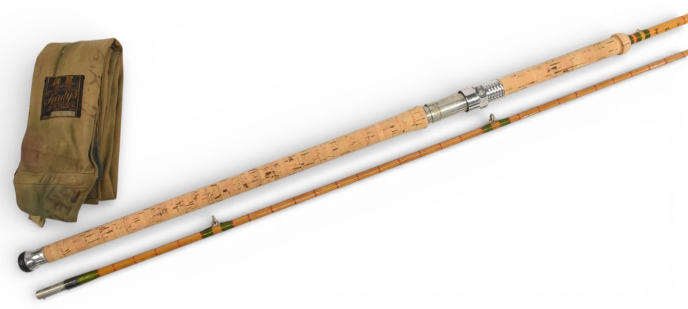 Hardy Alnwick “The No 2 LRH Spinning” Palakona split cane rod H 252092, 9ft 6” 2pc, 29” mushroom