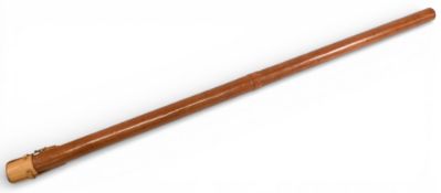 Block leather lined rod tube, 62” x 1 5/8”, good stitching, new cap and strap, good finish