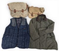 2x Period Brady Fishing Shoulder bags, canvas with leather trim, both with age related wear, a