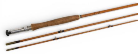 James B Walker Newgate Street, Newcastle on Tyne, split cane trout fly rod, 9ft 6” 3pc, alloy down