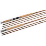 Millwards Fly Rover split cane fly rod No 5853, 9ft 5” 2pc with spare tip (4” short), alloy