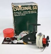 ABU Cardinal 70 fixed spool reel and spare spool foot stamped 037208, optional check, rear adjuster,