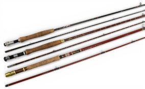 A collection of carbon and glass trout fly rods, all in cloth bags and complete, as follows: 1x