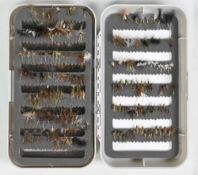 Greys Fly Box with swing leaf 7 ½” x 4” x 1 ¾”, dry and wet small ricer flies, over 400. Very good
