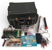 Vintage Berwood Fishing Tackle box/seat, with contents of line, catapults, weights, scales,