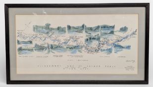 Fisherman’s Map of Salmon Pools on the River Spey. lithograph print framed under glass - size 41cm x