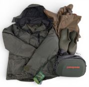 Fishing Tackle Bag and Clothes: a Patagonia waist bag, Crane waterproof jacket, Red Bull braced