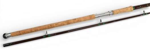 Hardy The Fred Buller pike rod, 11’ 2-piece hollow glass, green whipped Fuji guides, cork handle,