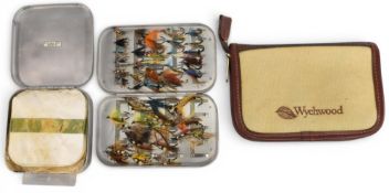 Wheatley alloy slim pocket fly box holding metal eyed salmon flies, in single/double hooks, sizes