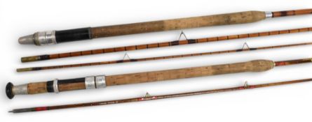 Precision Rods Tudor Works, Redditch, float/trotting split cane rod, butt/mid section, and split