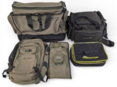 4x Fishing Tackle bags, a small Chum shoulder bag with multi pockets, a Fox rage predator