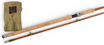Hardy Alnwick “The No 3 LRH Spinning” Palakona split cane rod No E86987, 9ft 6” 2pc, 26” mushroom