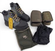 Unused Vision Fishing Boots, size UK 9 with swing ticket, rubber soles, Nash carp zip sack, small