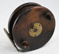 Early Brailsford style Nottingham brass star back and wooden centrepin reel 4” dia’ with sliding