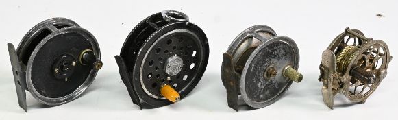 4x Various Reels to incl Allcocks Gilmour 3” alloy fly reel a JB Walker Newcastle Upon Tyne 2 ¾”