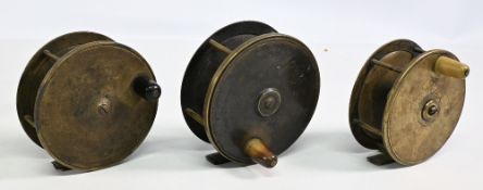 A collection of all brass salmon unnamed wide spool reels, all look original and work. Made up of 1x