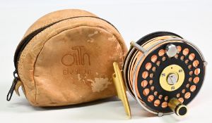 Ari’t Hart Rio Orbigo F2 2735 trout fly reel 2 7/8” in black and gold finish, minor chip to inner