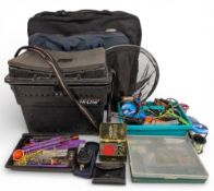 Hi-Line Fish Box/Seat with coarse fishing tackle accessories: feeders, line, line winders, shot,
