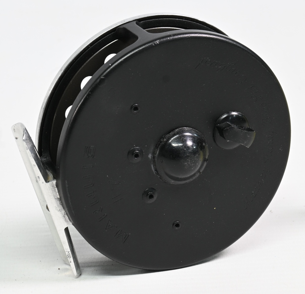 Hardy Bros Marquis #7 alloy trout fly reel 3 7/16” ventilated spool, 2 screw latch, black handle