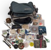 Ron Thompson Fishing Tackle Bag, with shoulder strap and a selection of tackle, some vintage,