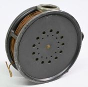 Hardy Bros “The Perfect” alloy sea trout fly reel, 3 7/8” ventilated spool, black handle, milled rim