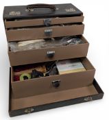 Fly Tying Kit, in a Holborn surgical case, with 4 drawers, with contents of fur, feathers, Veniard
