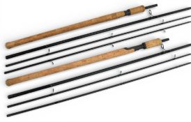 Pair of B J (Bob James), barbel twin tip rod, 12’ 2 piece, with additional quiver tip tops,