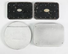 Selection of fly tins, as follows: 1x Hardy black japanned 4” x 3” with clips. 1x Mallochs black