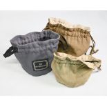 Selection of Hardy cloth Selvyt reel cases, old style and new, as follows: 1x large 7” approx with