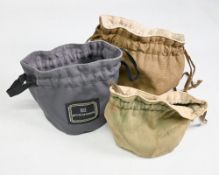 Selection of Hardy cloth Selvyt reel cases, old style and new, as follows: 1x large 7” approx with