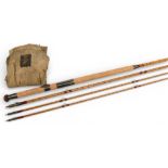 Hardy Alnwick Palakona (no name) split cane steel centre salmon fly rod, 14ft 6” 3pc with spare