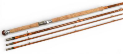 Olivers of Knebworth England hand built cane salmon fly rod using Hardy fittings, 14ft 3pc with