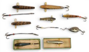 Collection of 8 Allcock vintage Feathero its, 7 x minnows ranging 1 ½”-3”, part and complete