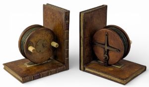Good looking pair of fishing themed bookends, resin with star backed wooden reels