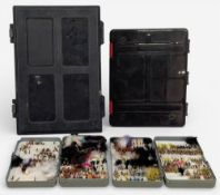 2x Masterline Fly Boxes of assorted flies, two empty tackle boxes Wychwood and Fox