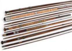 5x greenheart/bamboo antique decorator rods, in various states of repair, including a Hardy bamboo