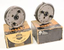 J W Youngs Reels with maker’s card boxes (2) to include 4” Youngs Rapidex centrepin reel in grey