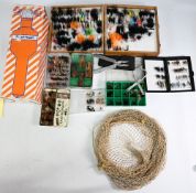 Plastio floating lifebuoy light, appears unused in maker's box, a 3-layer wooden fly box holding