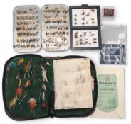 Wet Flies Nymphs in a slim alloy Wheatley case, with a wallet of salmon flies and vintage lures,