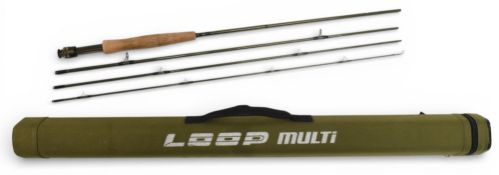 Loop Multi Carbon 586-4 trout fly rod, 8ft 6” 4pc line 5# 10-12g, alloy uplocking reel set and